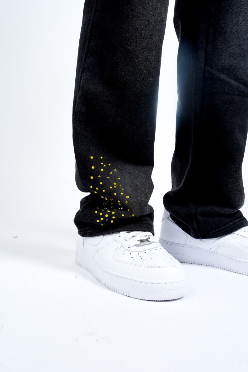 Close-Up View of Gems on the Paper Money PAPER SWEATPANTS in Black