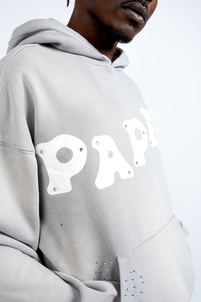 Close-Up View of the Paper Money PAPER HOODIE in Grey