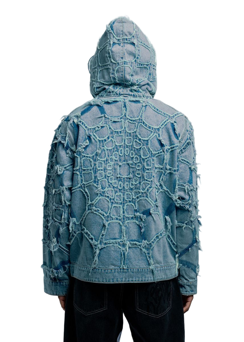 SPIDER WEB DENIM JACKET BLEACHED INDIGO