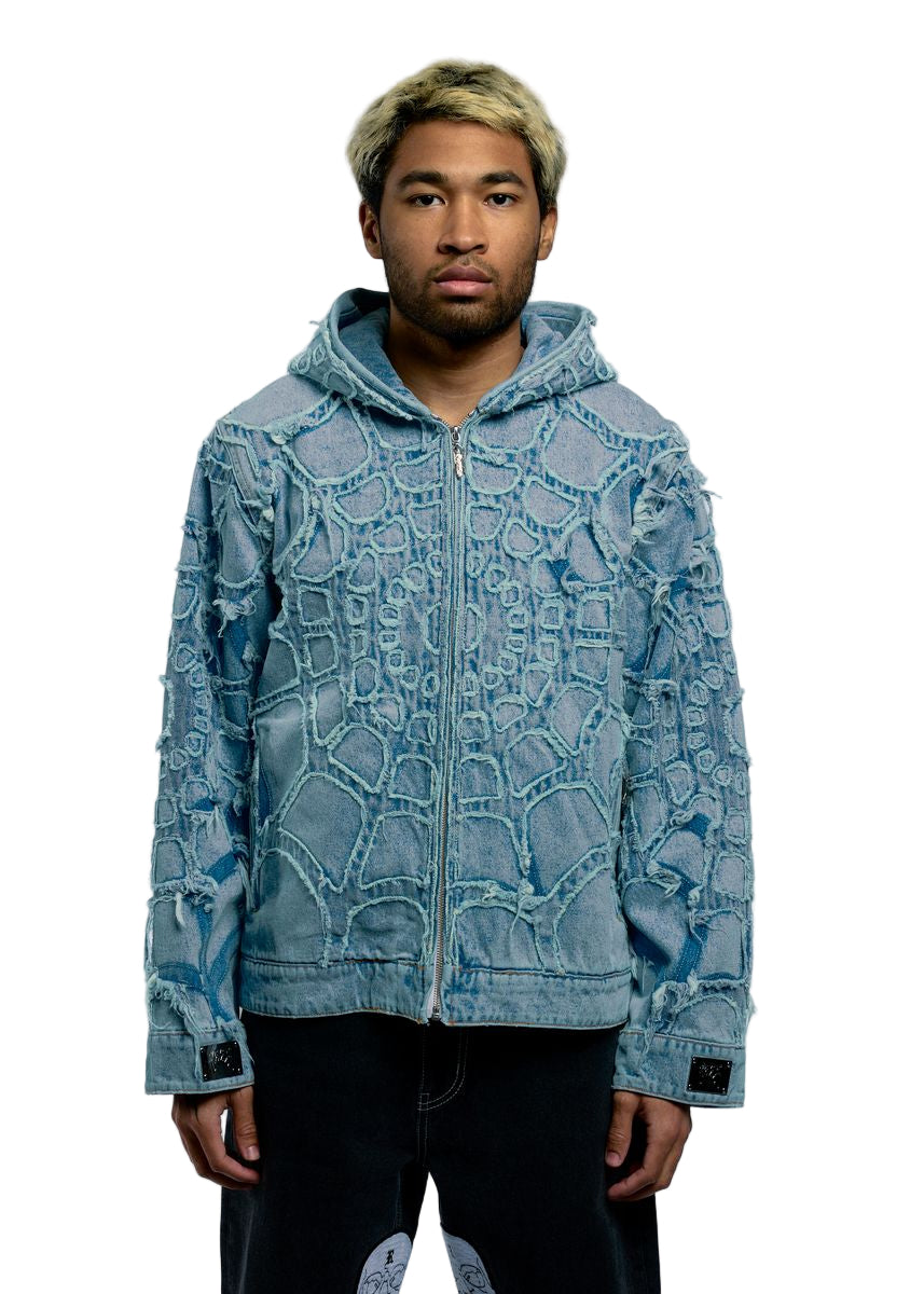 SPIDER WEB DENIM JACKET BLEACHED INDIGO