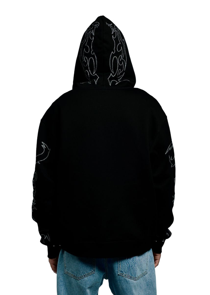TRIBAL SKULL STUDDED ZIP BLACK/SILVER