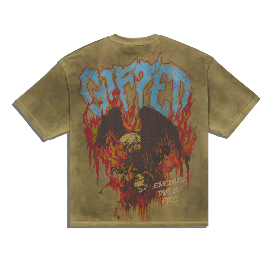 ENEMIES DIE BY FIRE OLIVE TEE