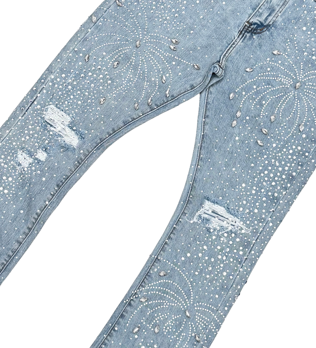 EMBELLISHED RHINESTONE FLARED DENIM