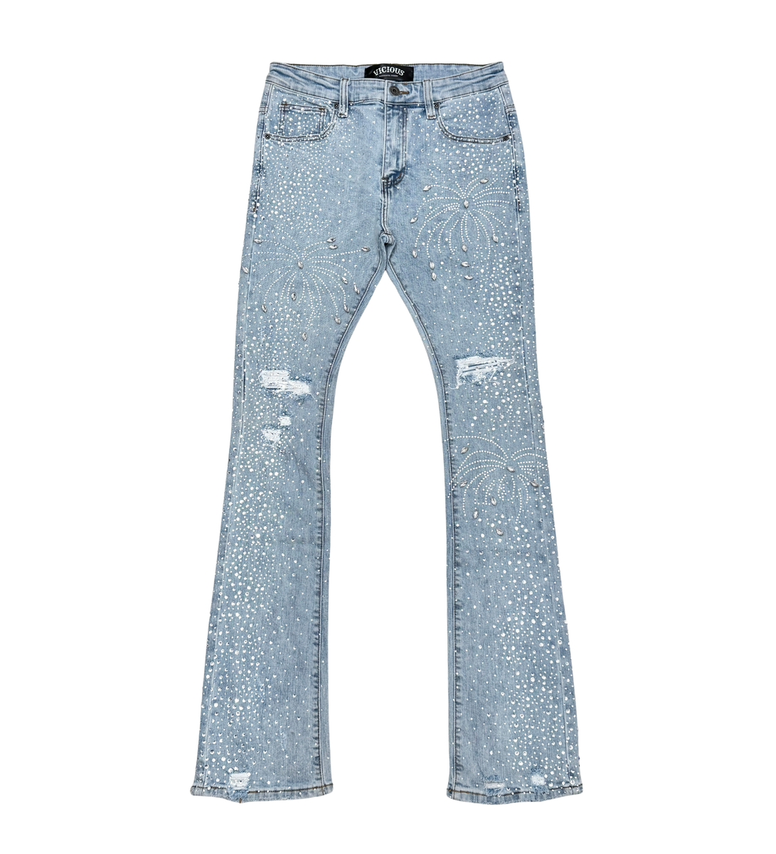 EMBELLISHED RHINESTONE FLARED DENIM