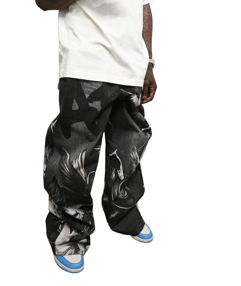 DIGITAL PRINT BAGGY JEANS