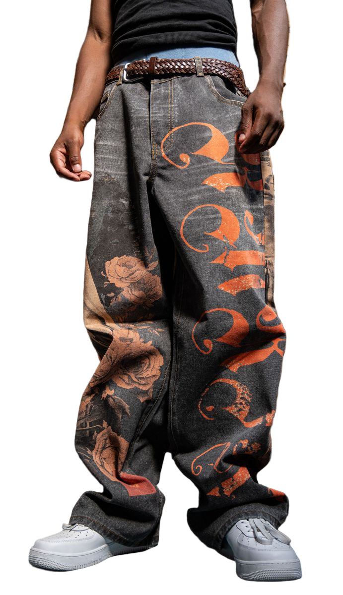 DIGITAL PRINT BAGGY JEANS