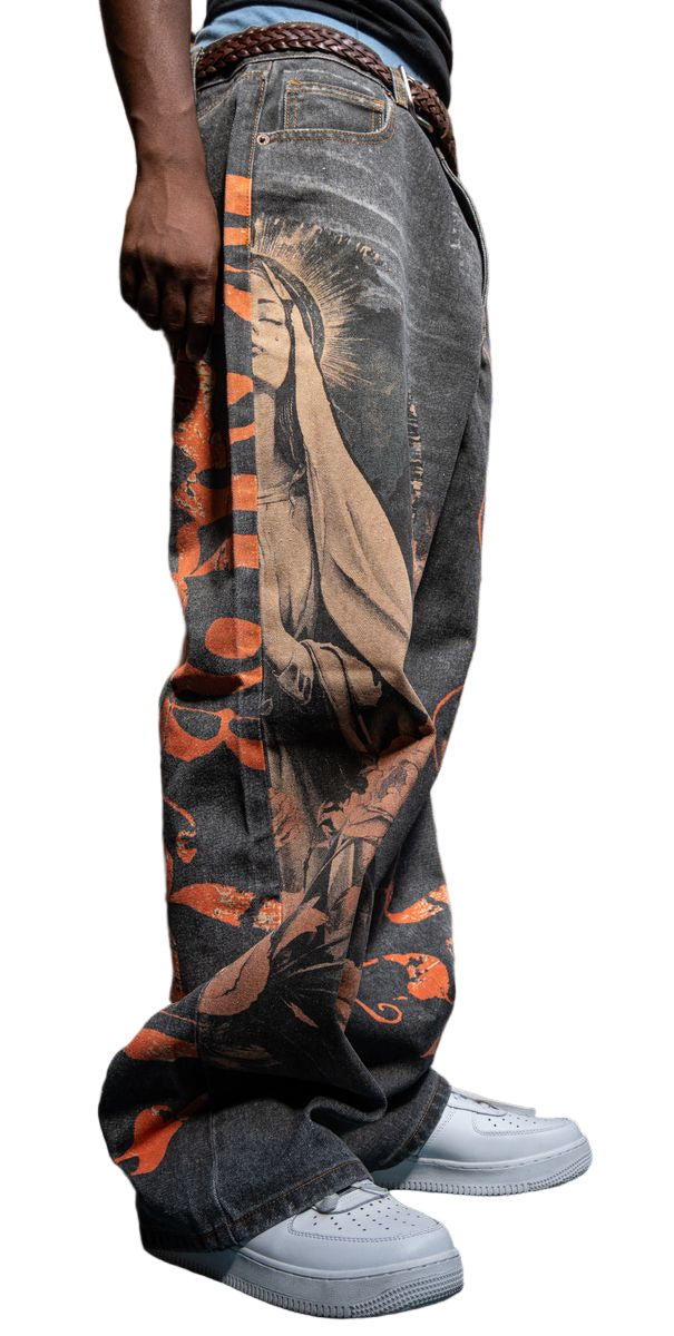 DIGITAL PRINT BAGGY JEANS