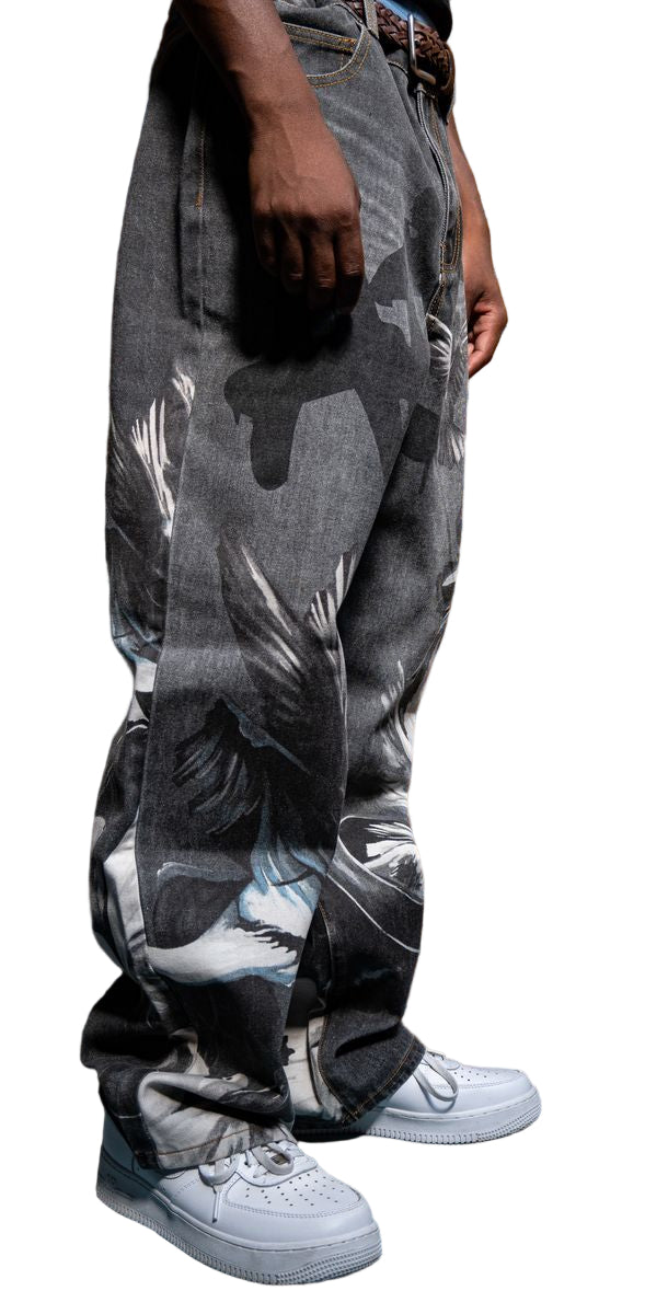 DIGITAL PRINT BAGGY JEANS
