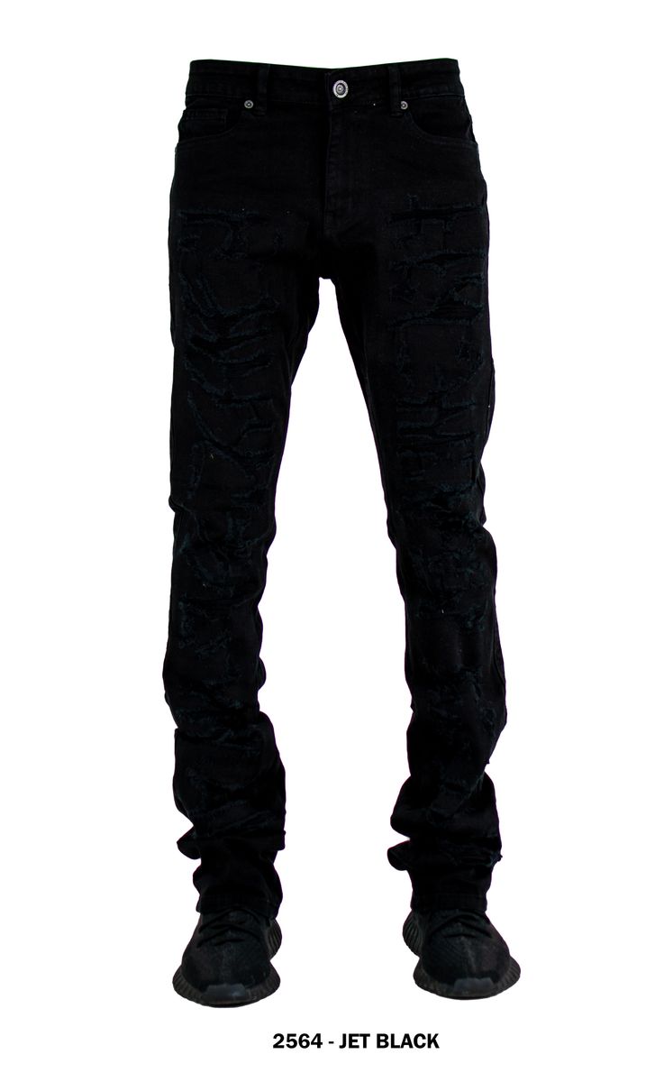 Rip & Repair Stacked Denim  JET BLACK