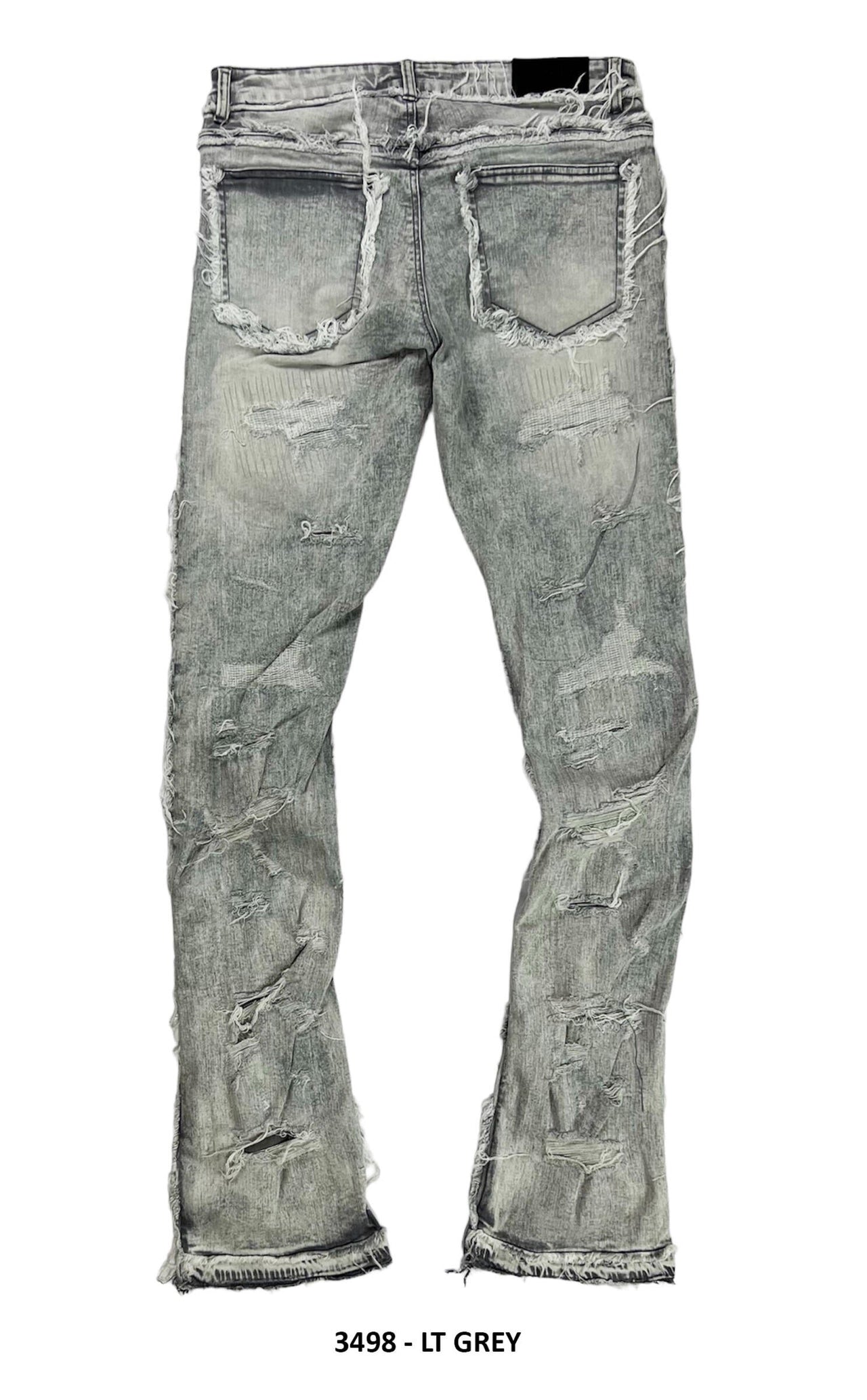 DISTRESSED FRAYED EMB STACKED DENIM
