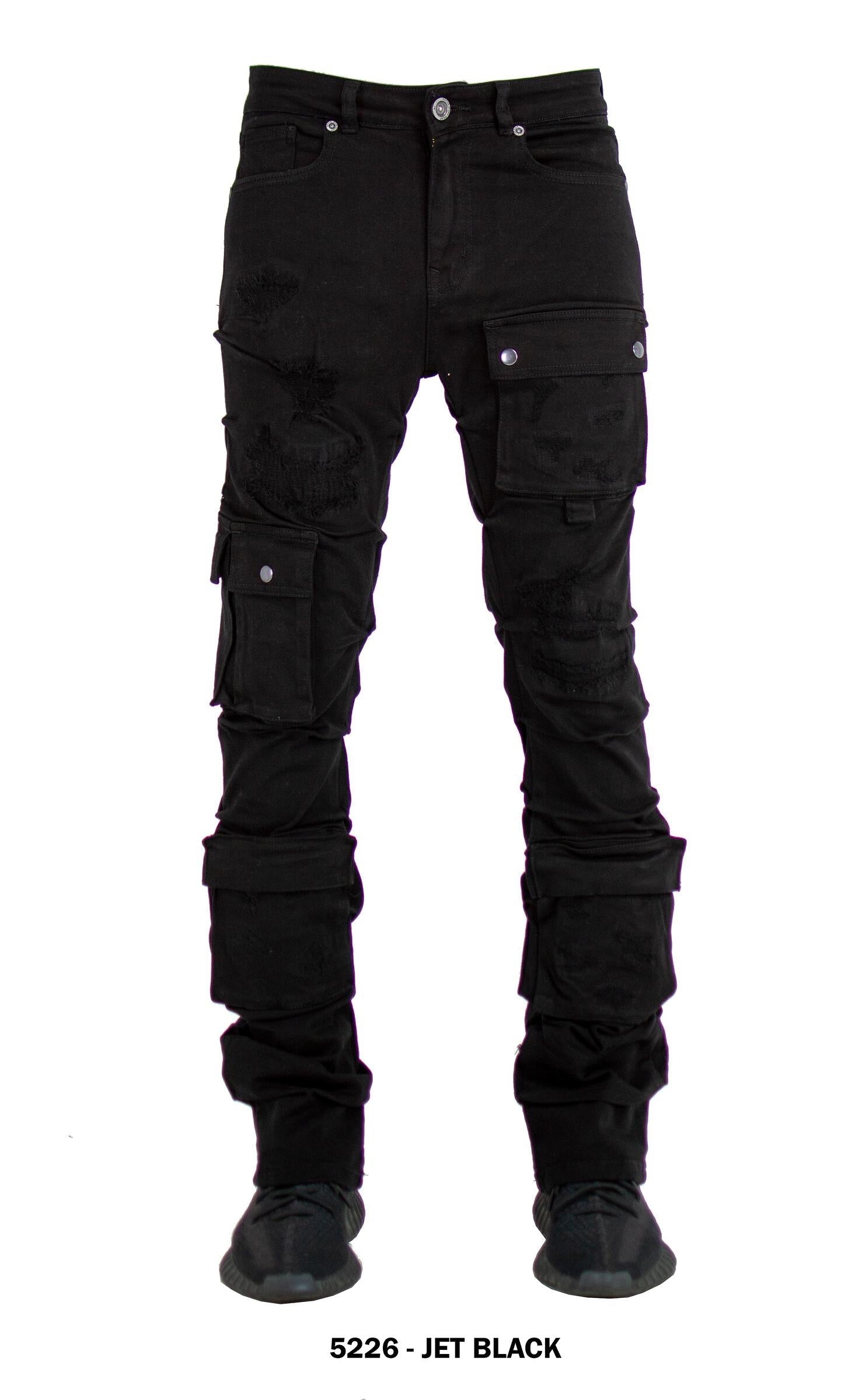 CARGO DISTRESSED STACKED DENIM -JBLK