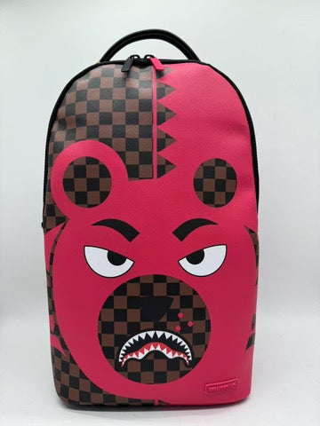 Front View of the Sprayground Pink Bear Shark Backpack