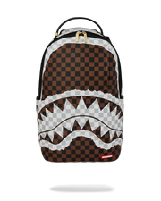 Front View of the Sprayground Cream And Brown Tear Check Backpack
