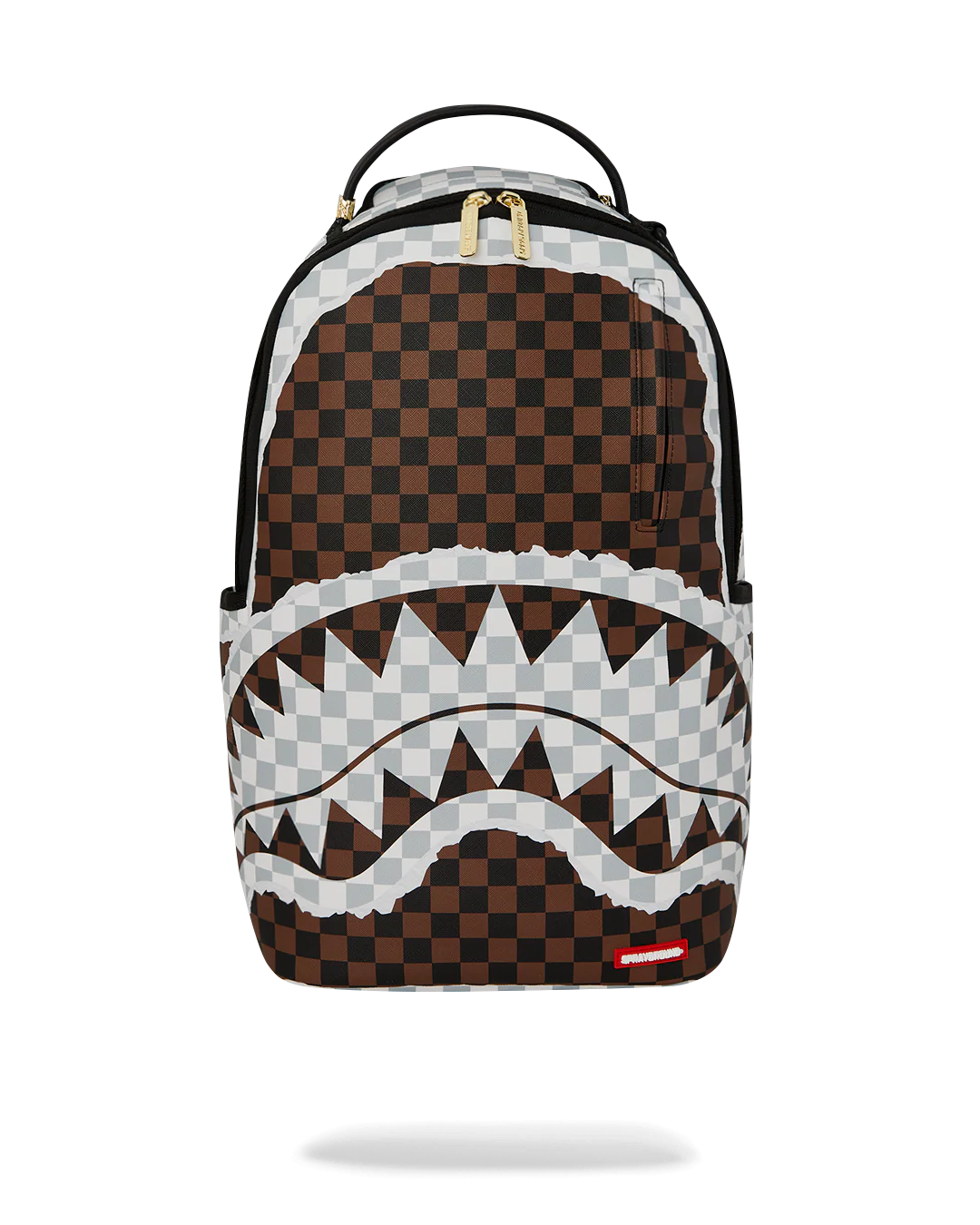 Front View of the Sprayground Cream And Brown Tear Check Backpack