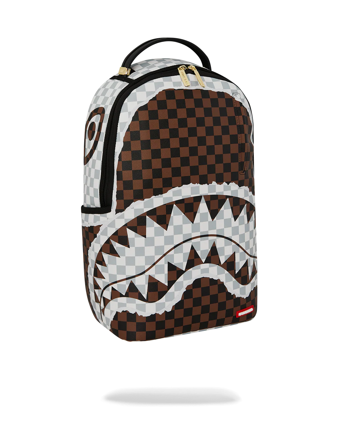 Front Right View of the Sprayground Cream And Brown Tear Check Backpack
