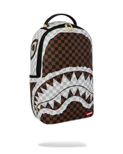 Front Right View of the Sprayground Cream And Brown Tear Check Backpack