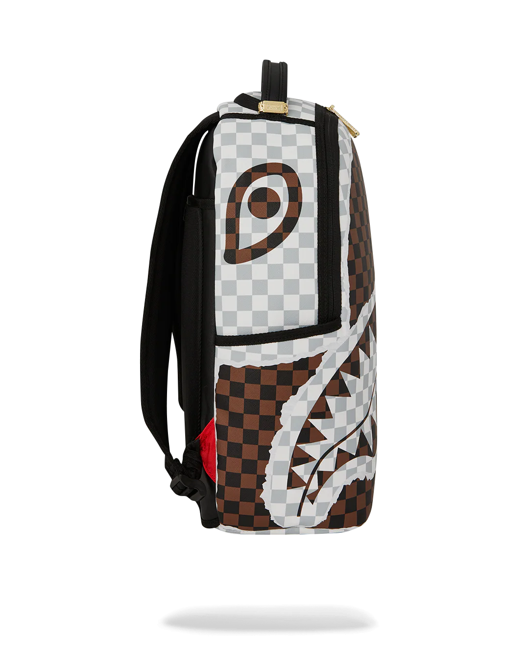 Right Side View of the Sprayground Cream And Brown Tear Check Backpack