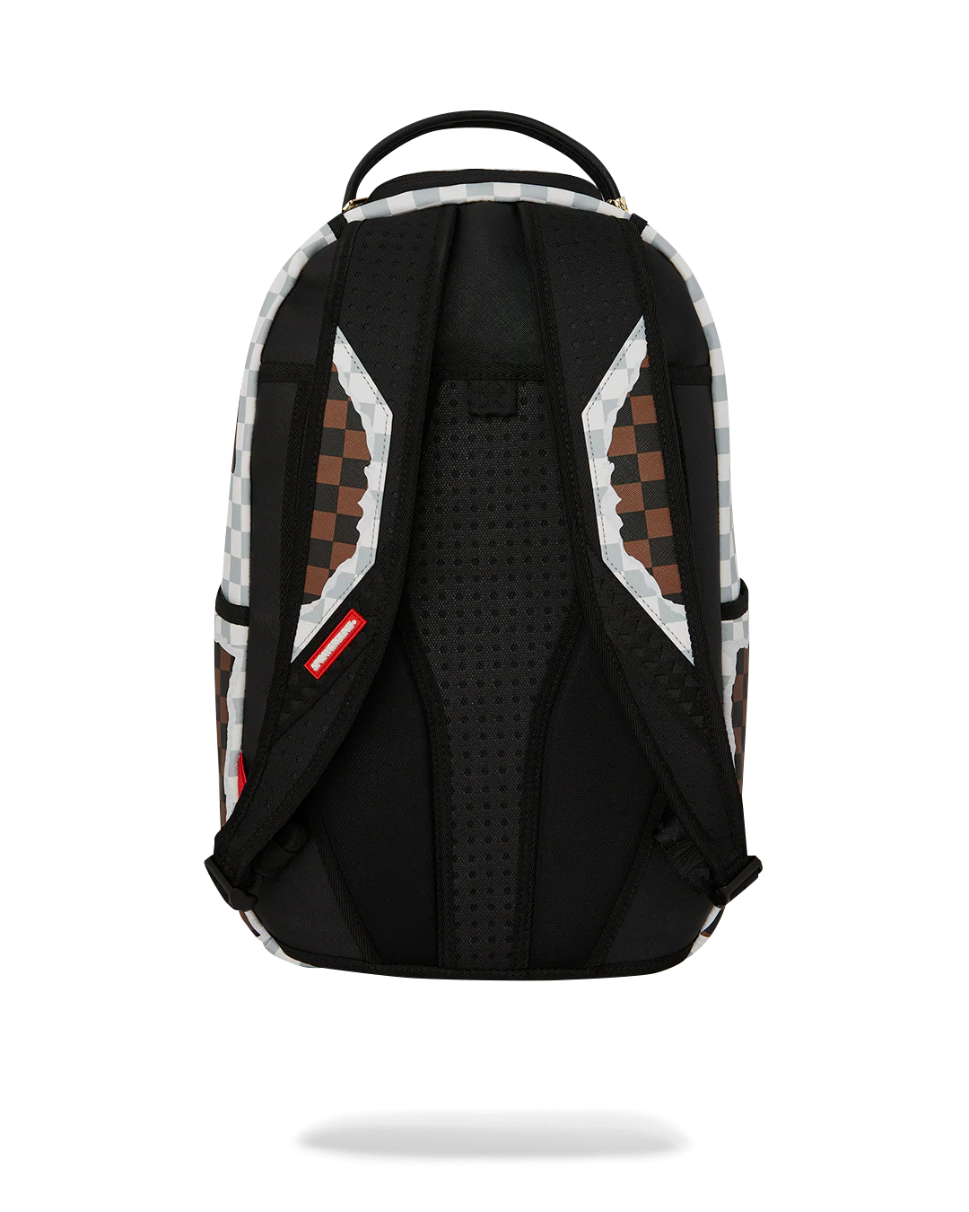 Back View of the Sprayground Cream And Brown Tear Check Backpack
