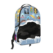 Front Left View of the SprayGround Denim Tear 3 AM Patches Backpack