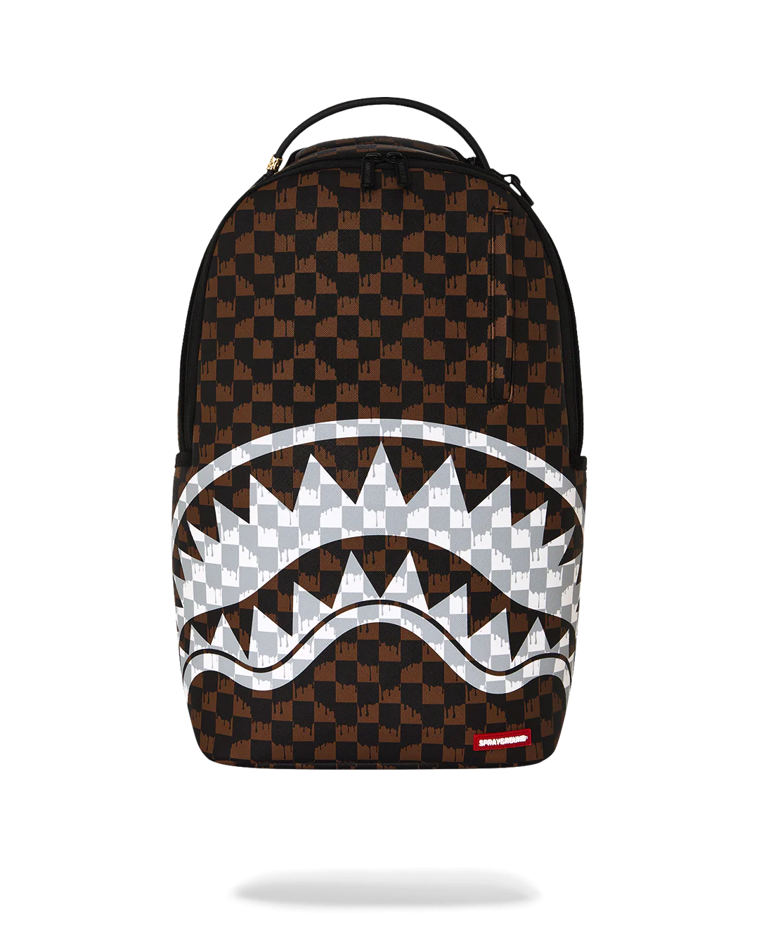 BROWN AND CREAM DRIP CHECK SHARK BACKPACK-thumbmail-1