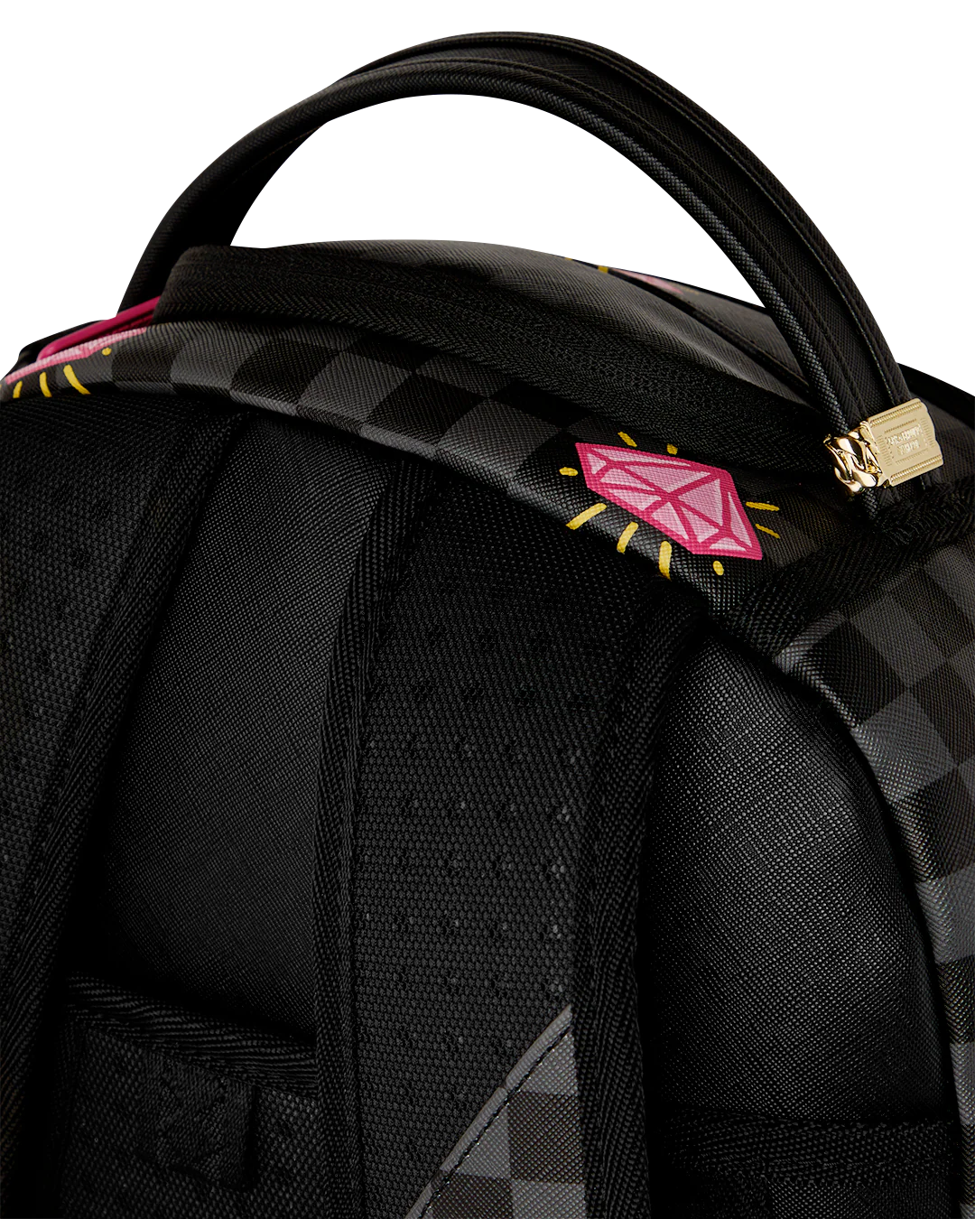 Close Up Strap View of the Sprayground Pink Panther Backpack