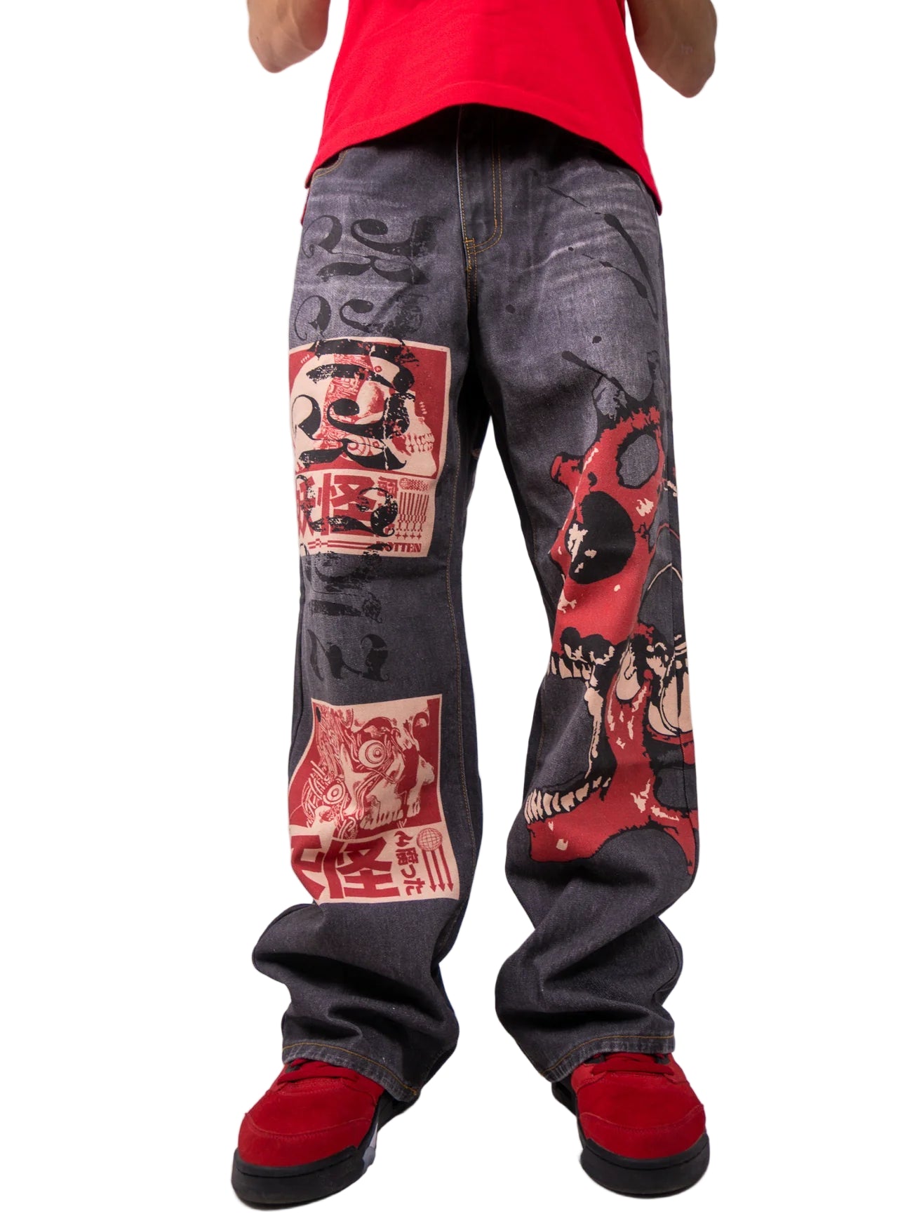 GRAPHIC PRINTED BAGGY JEANS