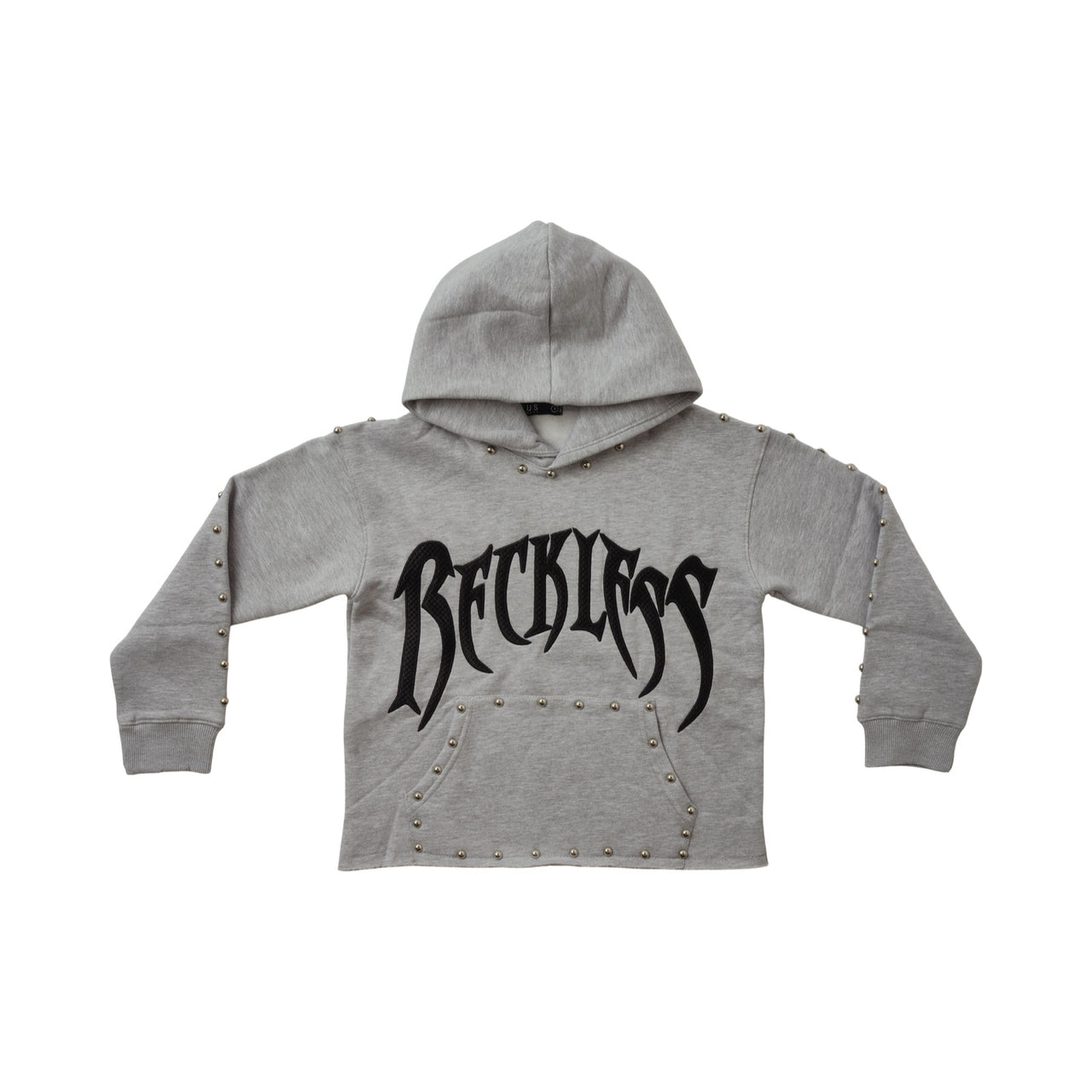 "RECKLESS" STUD CROPPED HOODIE GREY
