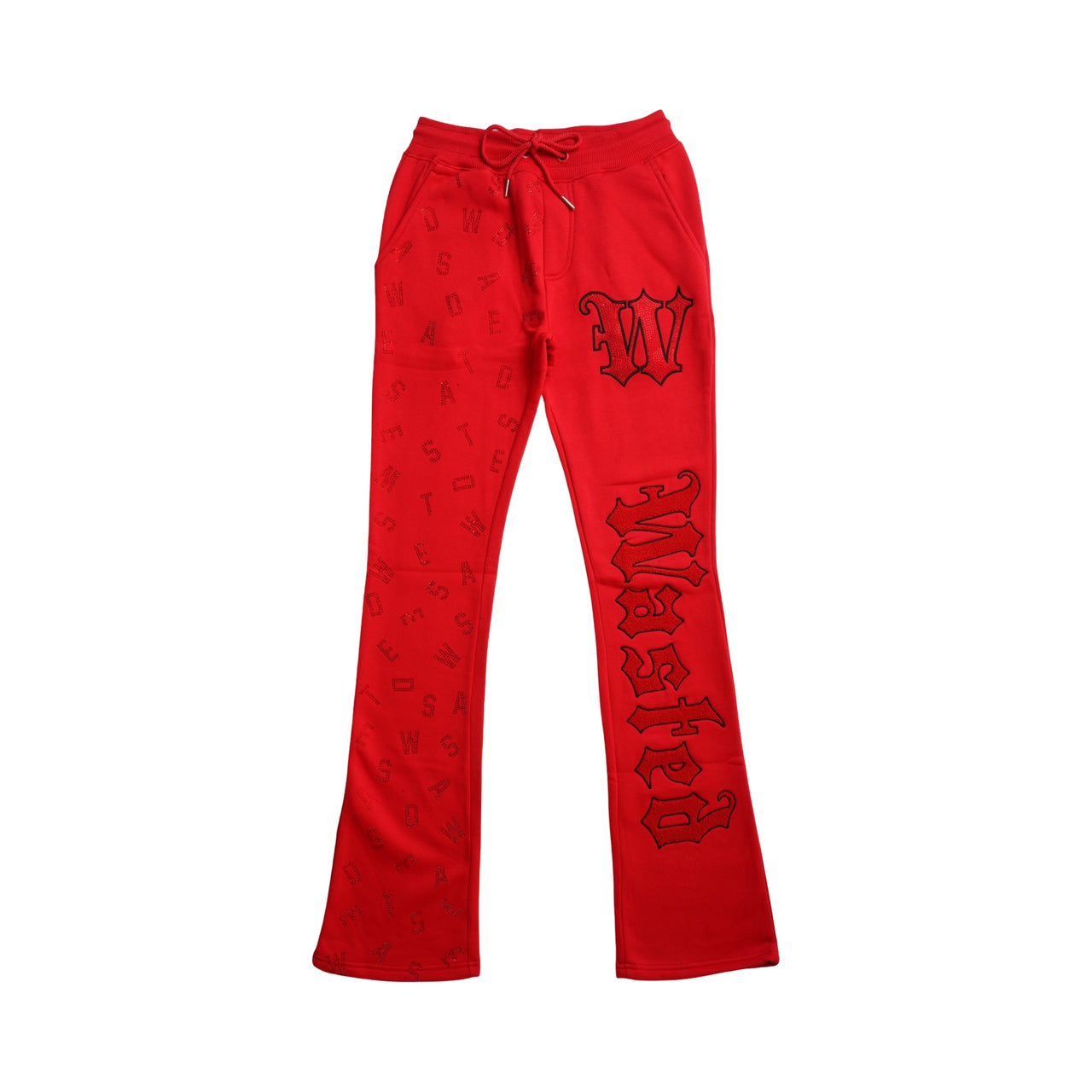 "WASTED" RHINESTONE  STACKED JOGGERS