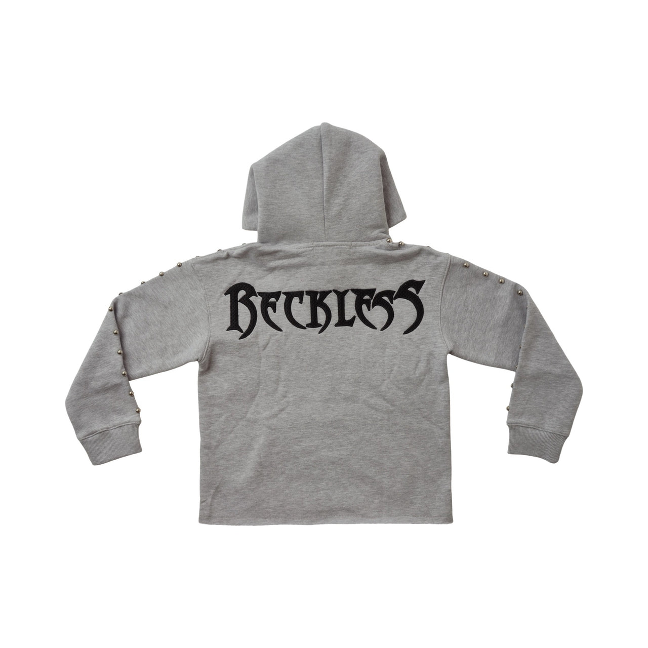 "RECKLESS" STUD CROPPED HOODIE GREY