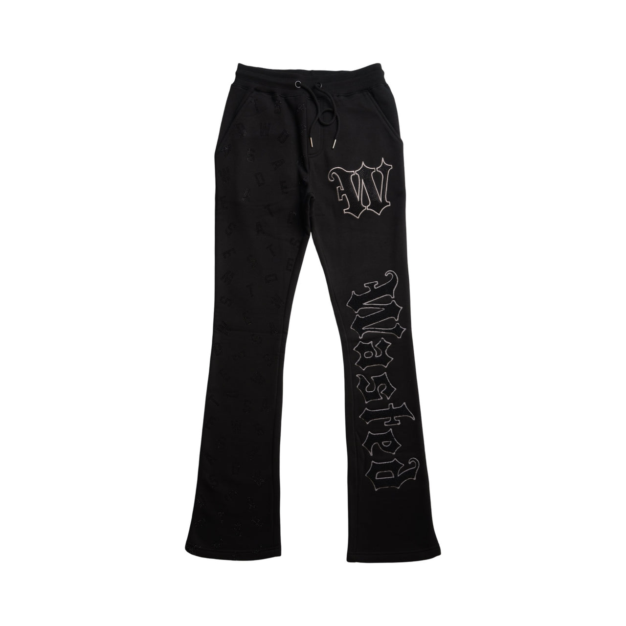 "WASTED" RHINESTONE  STACKED JOGGERS