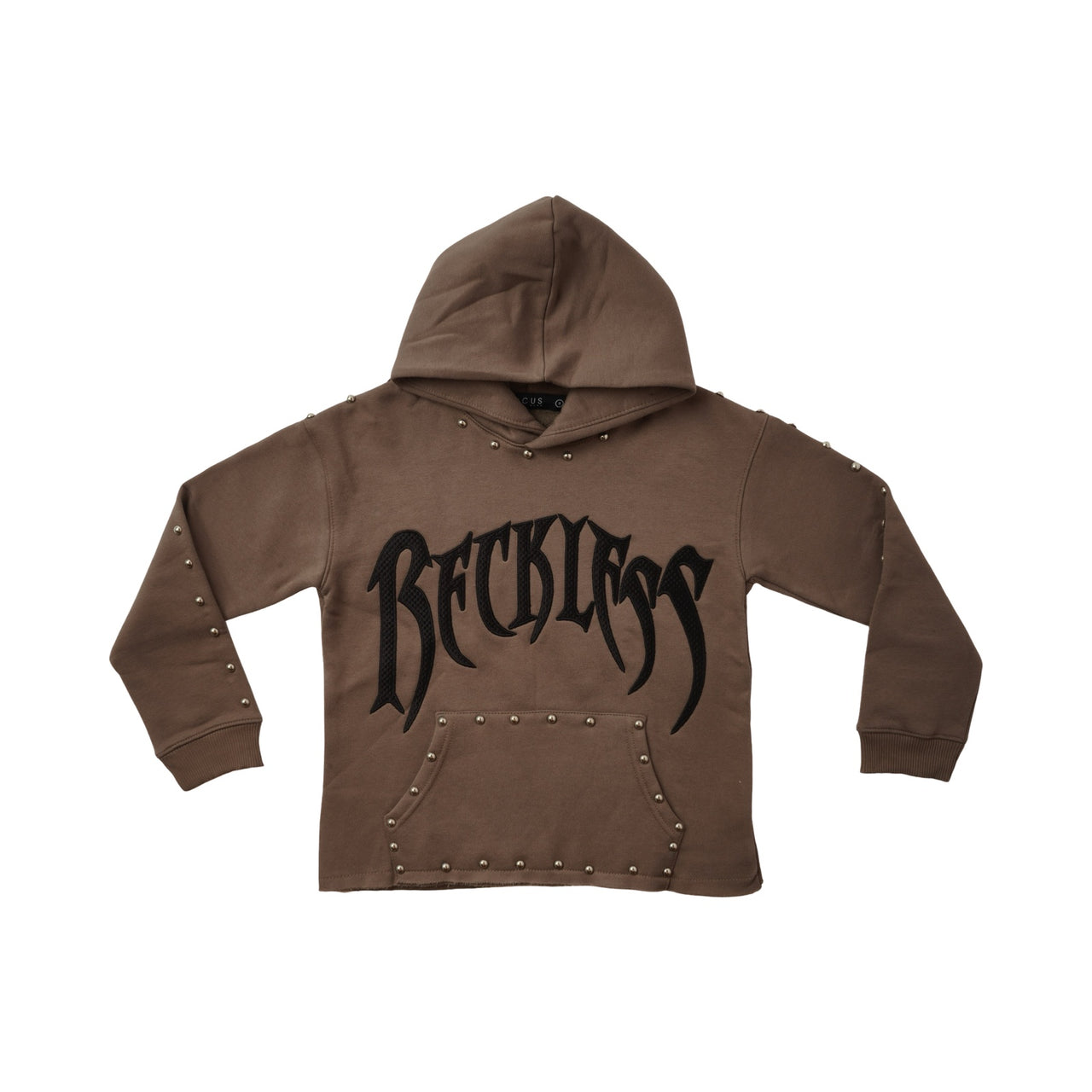 "RECKLESS" STUD CROPPED HOODIE HARVEST