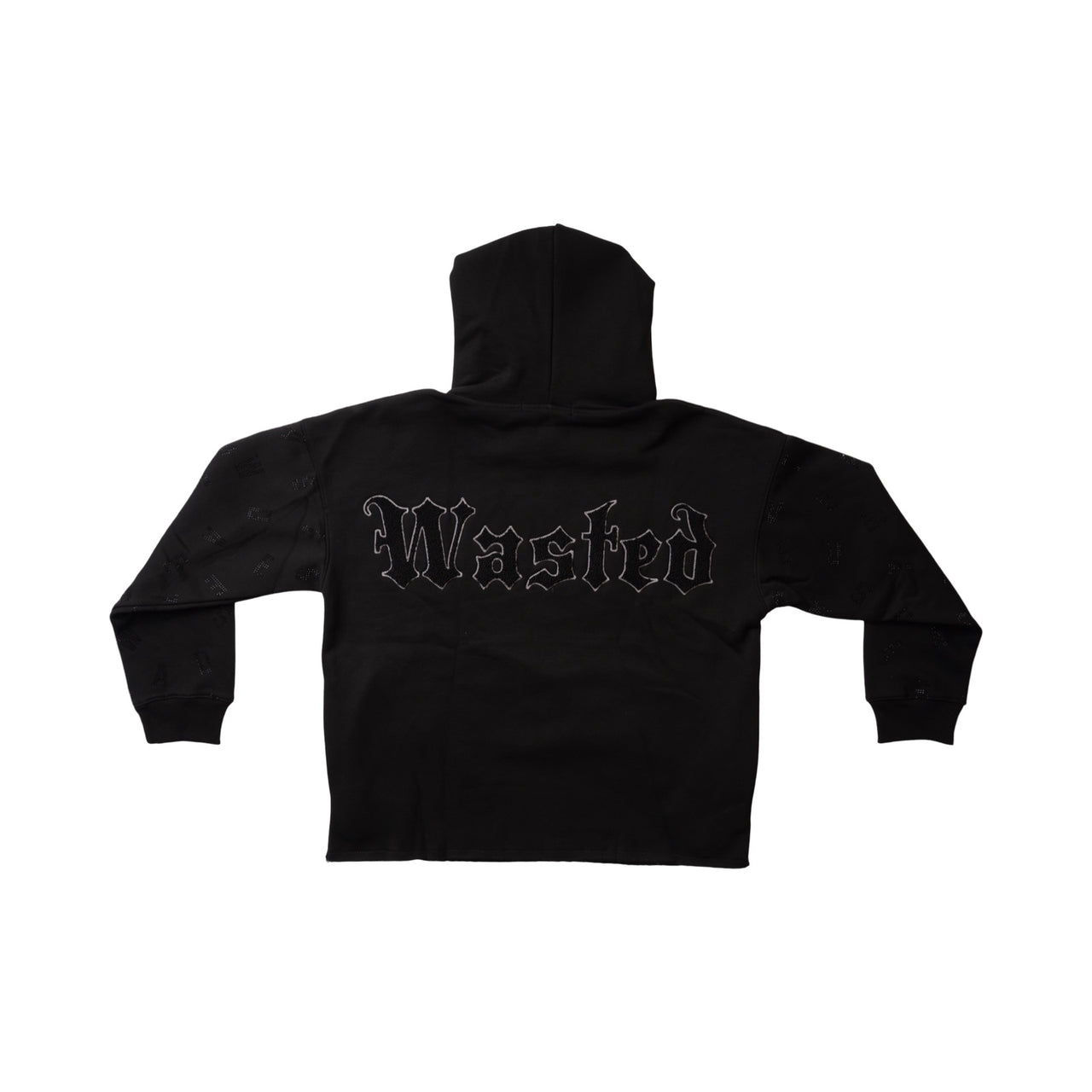 "WASTED" RHINESTONE CROPPED HOODIE
