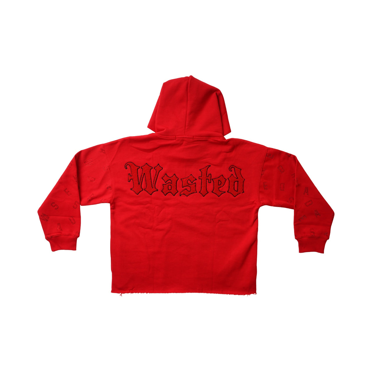 "WASTED" RHINESTONE CROPPED HOODIE