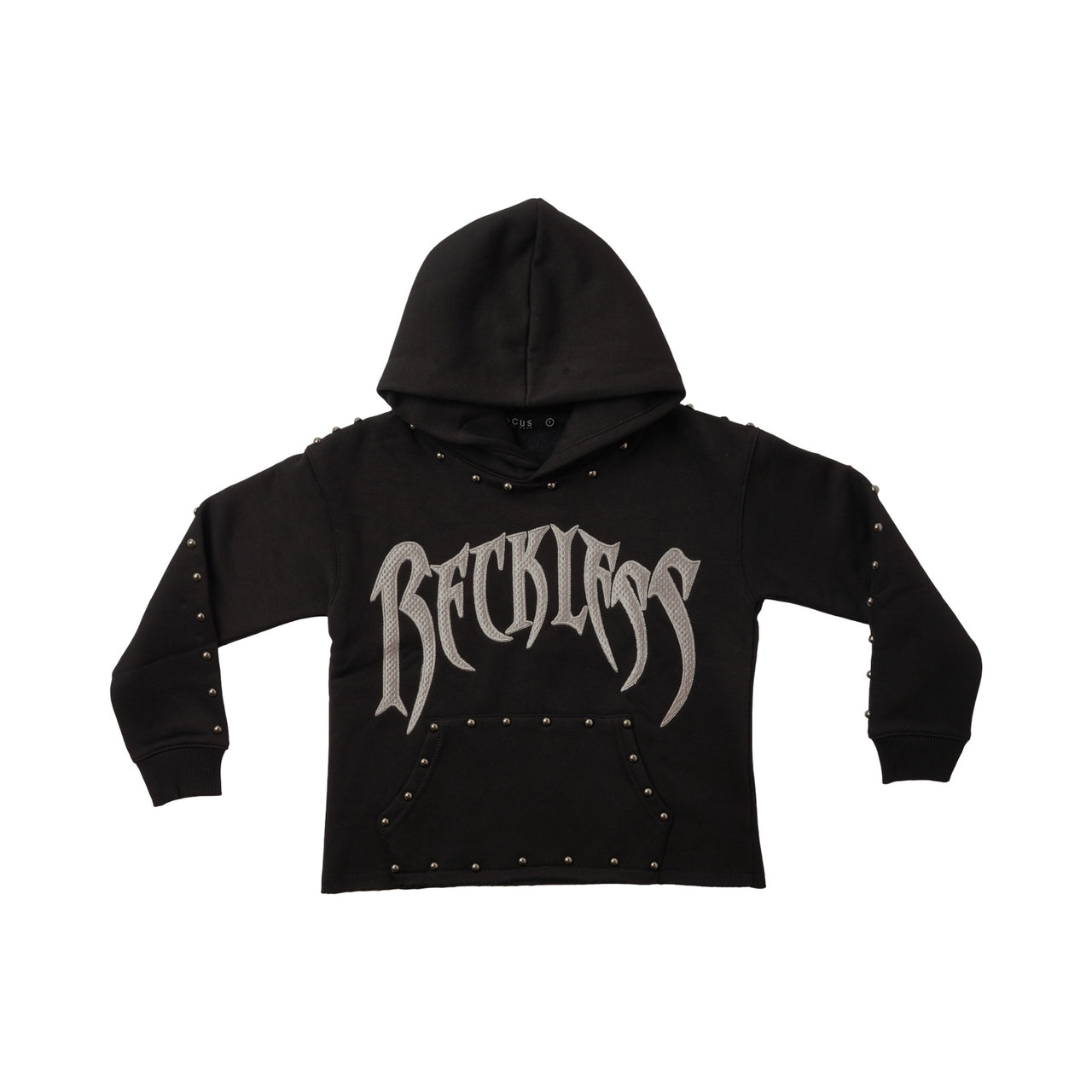 "RECKLESS" STUD CROPPED HOODIE BLACK