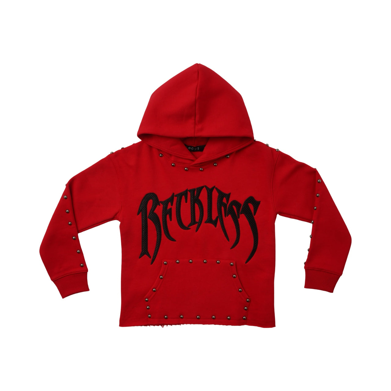 "RECKLESS" STUD CROPPED HOODIE RED