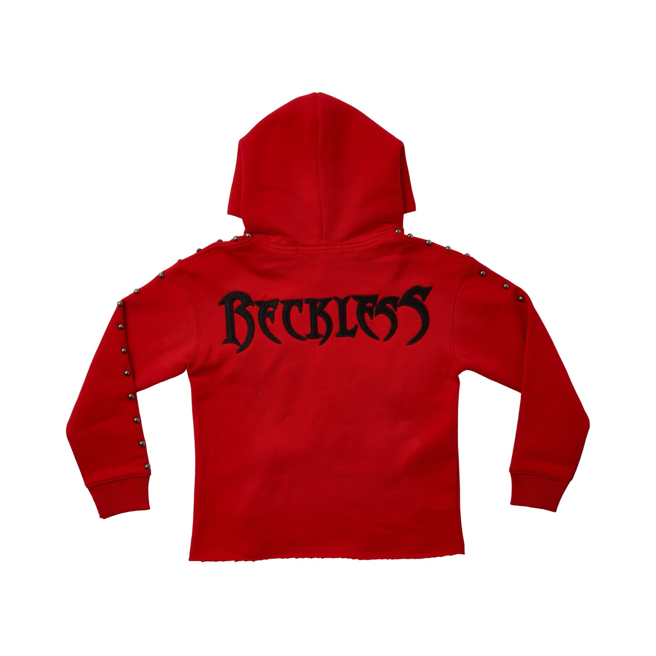 "RECKLESS" STUD CROPPED HOODIE RED