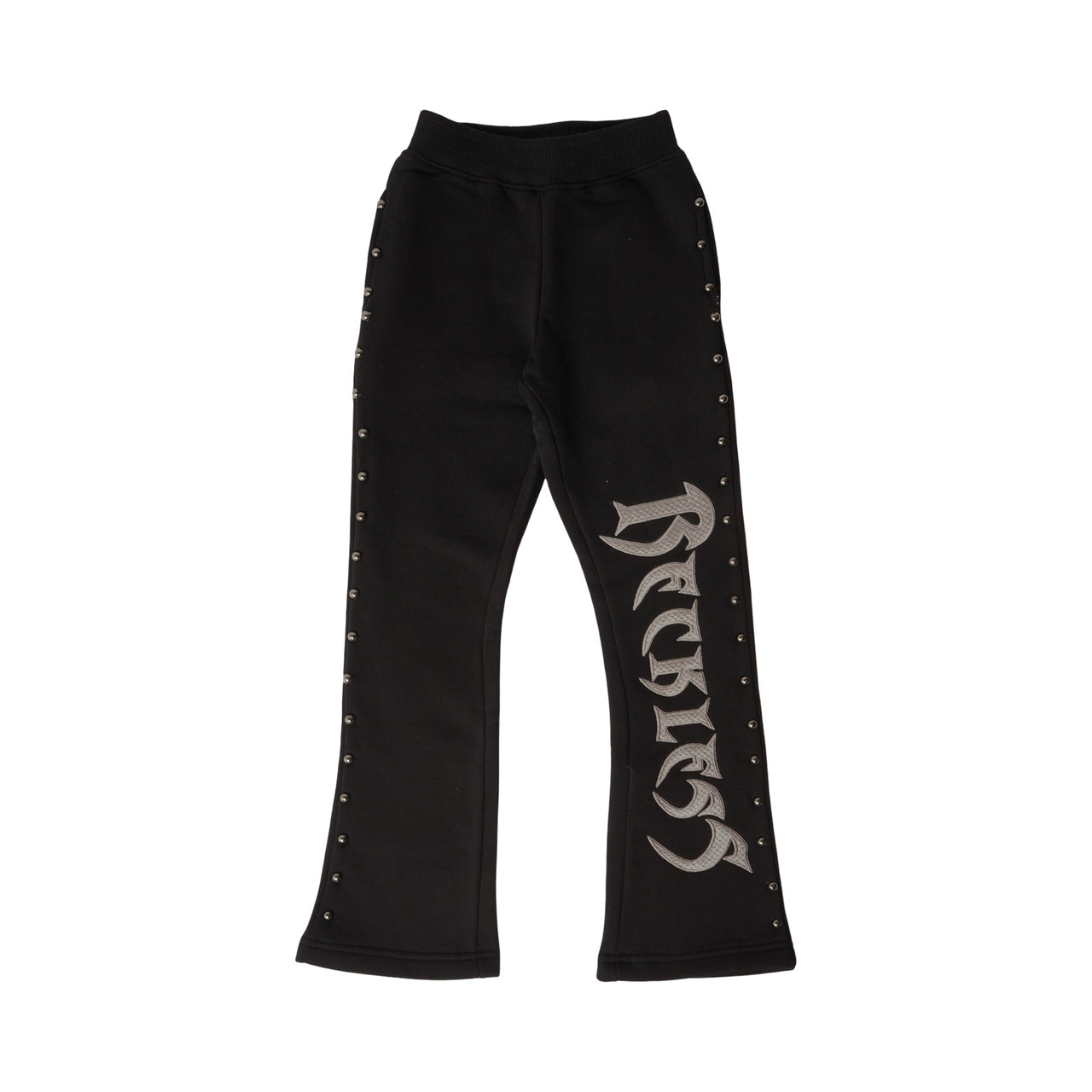 "RECKLESS" STUD STACKED JOGGERS BLACK