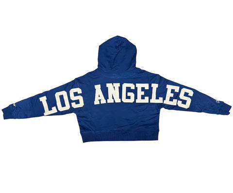 Back View of the PRO STANDARD LOS ANGELES DODGERS WINGSPAN WOMEN'S HOODIE in Blue
