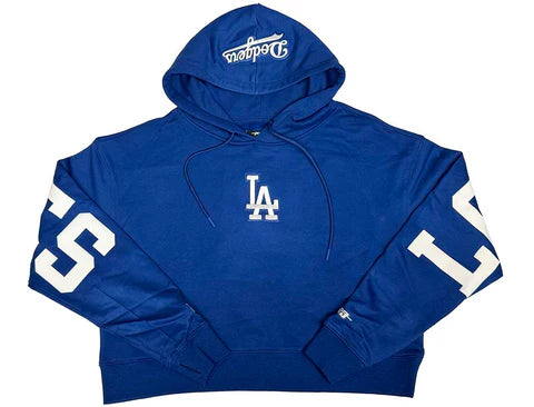 Front View of the PRO STANDARD LOS ANGELES DODGERS WINGSPAN WOMEN'S HOODIE in blue