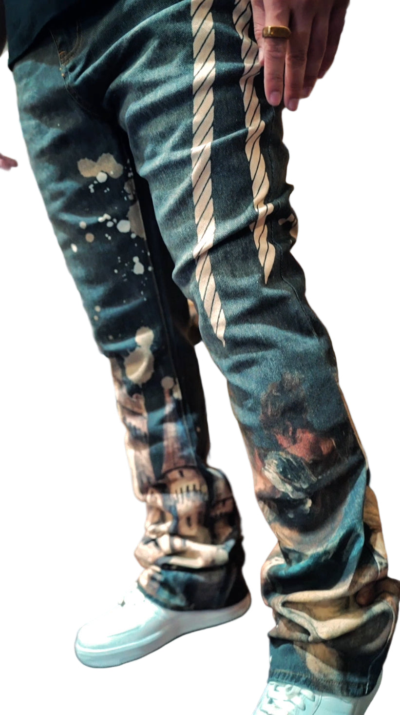 DIGITAL PRINT STAKCED JEANS