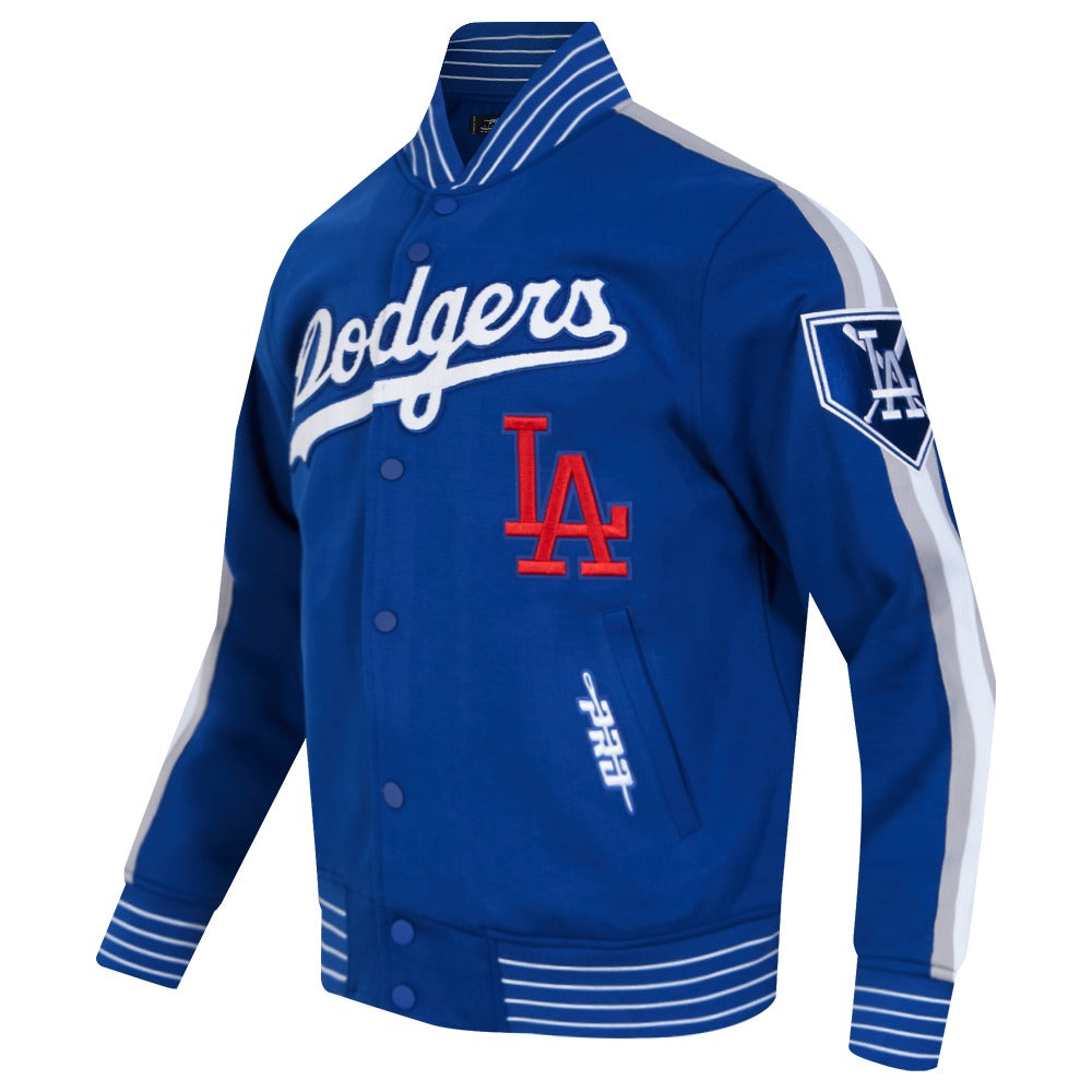 Front Right View of the LOS ANGELES DODGERS MEN'S JACKET PRO GAME DAY JACKET in blue