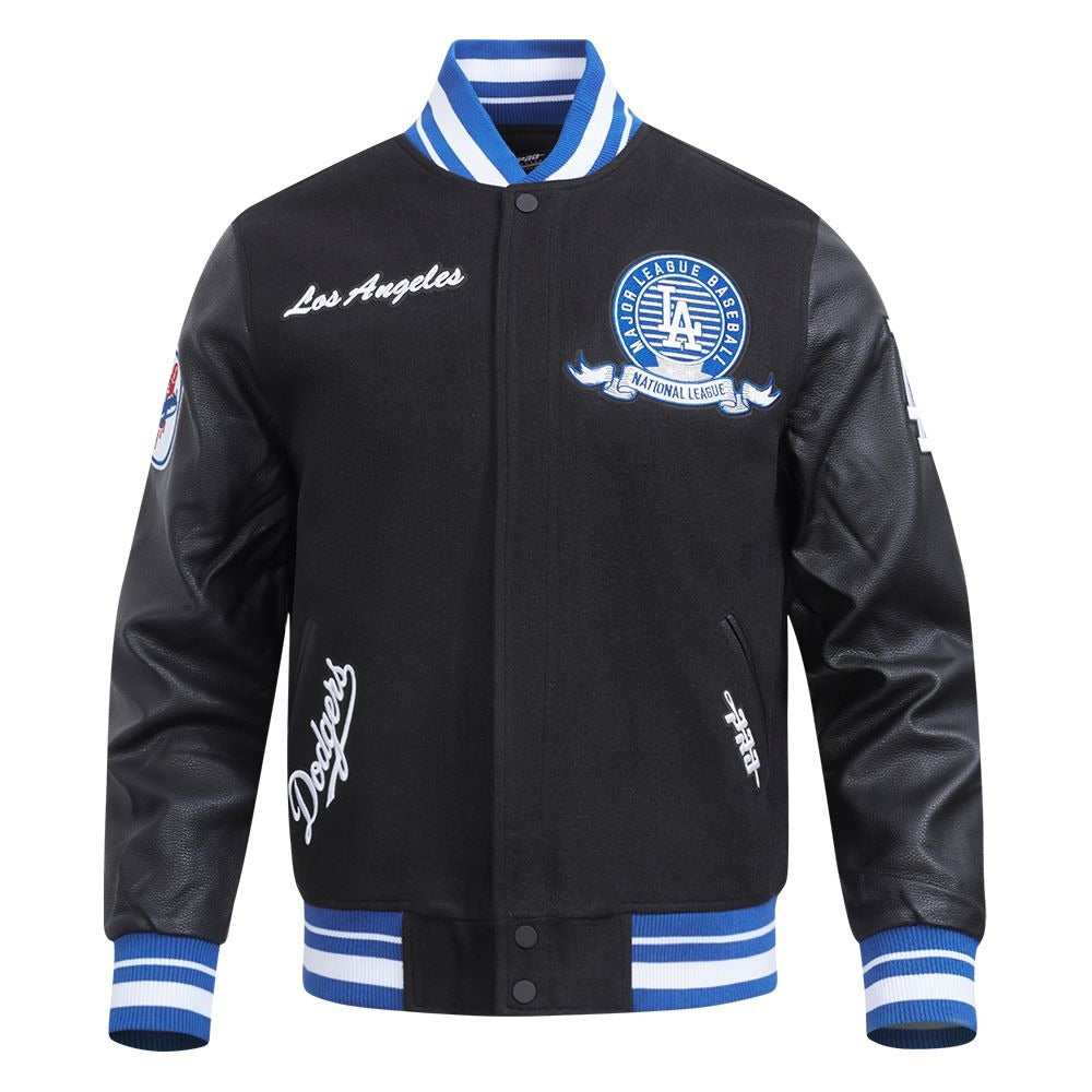 Front View of the LOS ANGELES DODGERS MEN'S VARSITY JACKET TEAM BADGE in Black