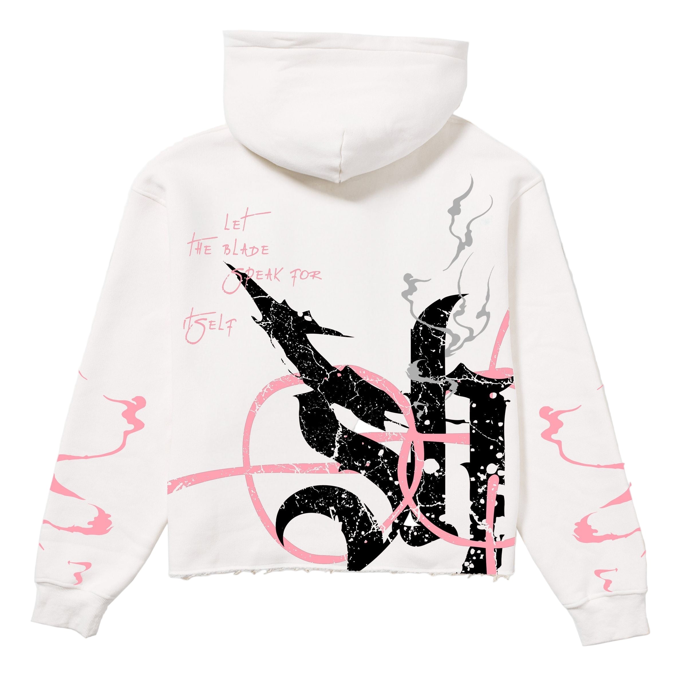 "BLADE" RAW HEM HOODIE (WHITE)