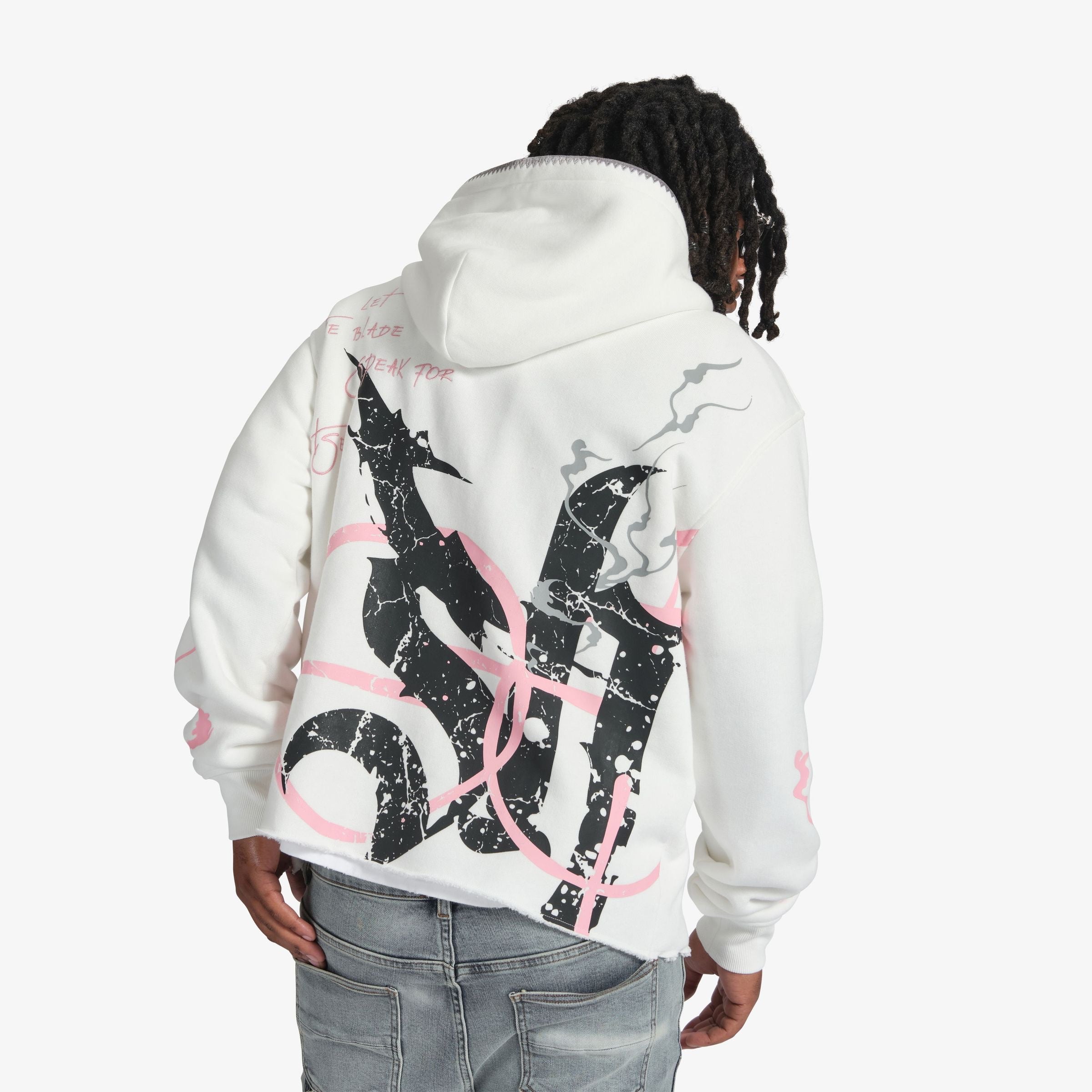 "BLADE" RAW HEM HOODIE (WHITE)-thumbmail-5