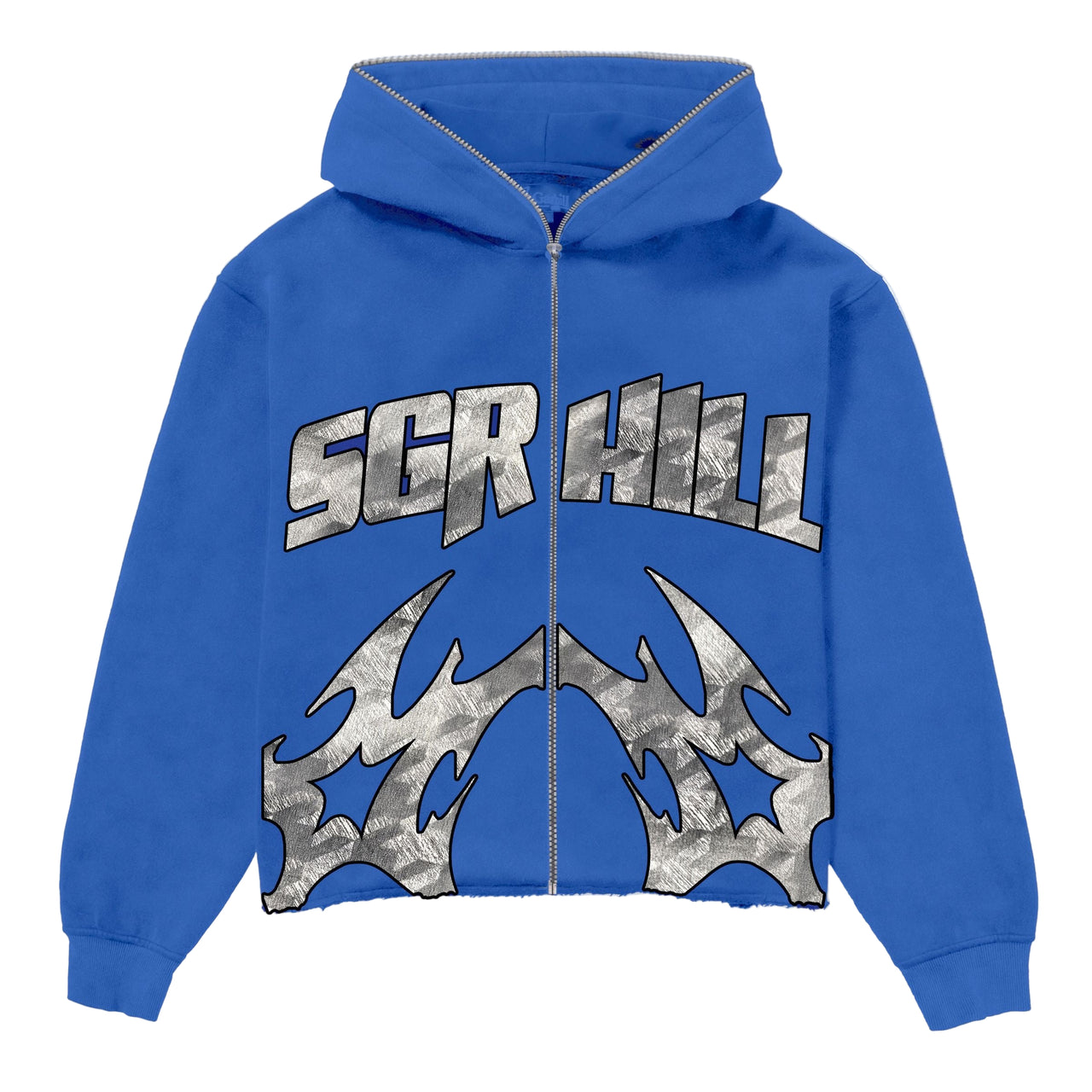 "KATANA" RAW HEM ZIP HOODIE (BLUE)