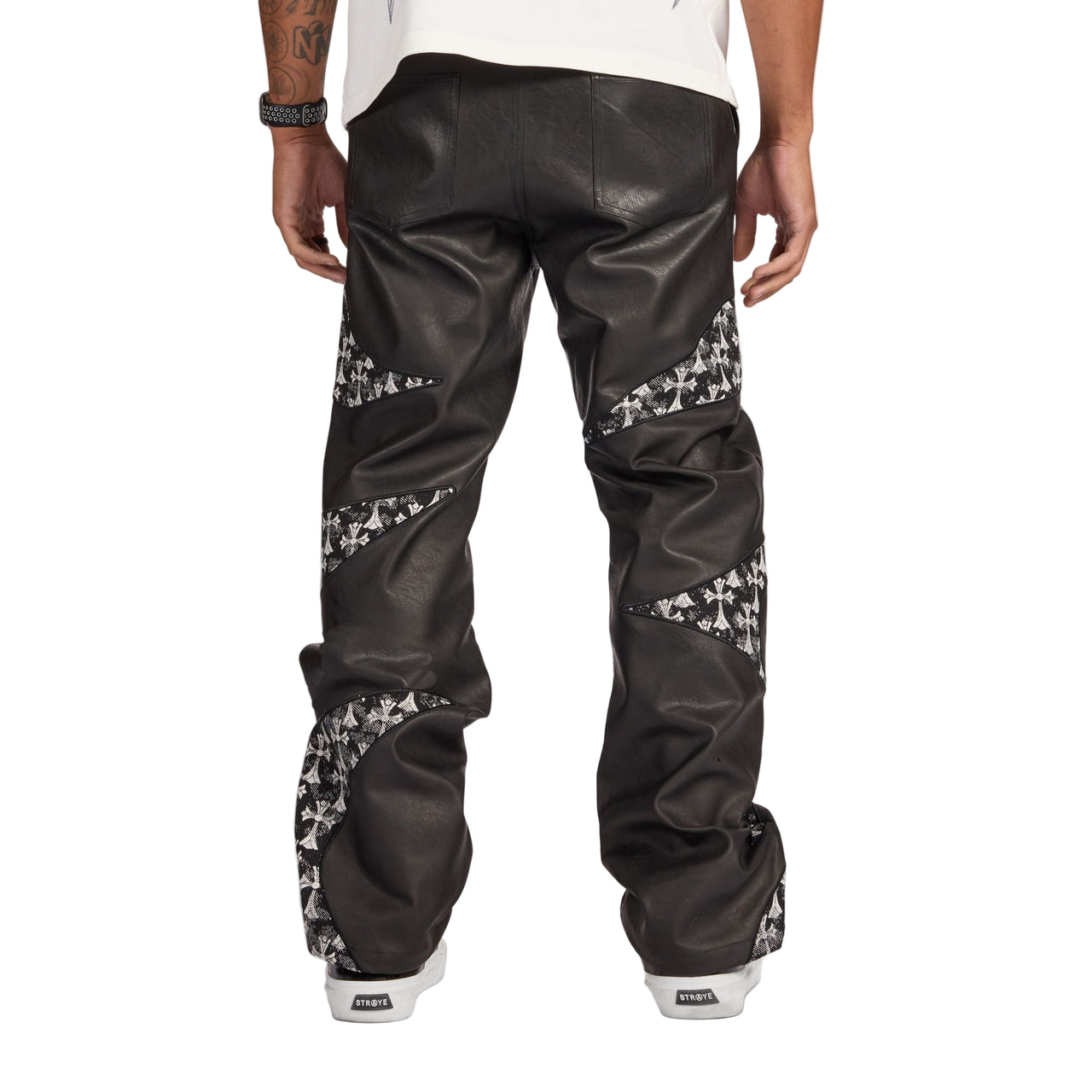 "SABOTAGE" LEATHER PANTS (BLACK CROSSES)