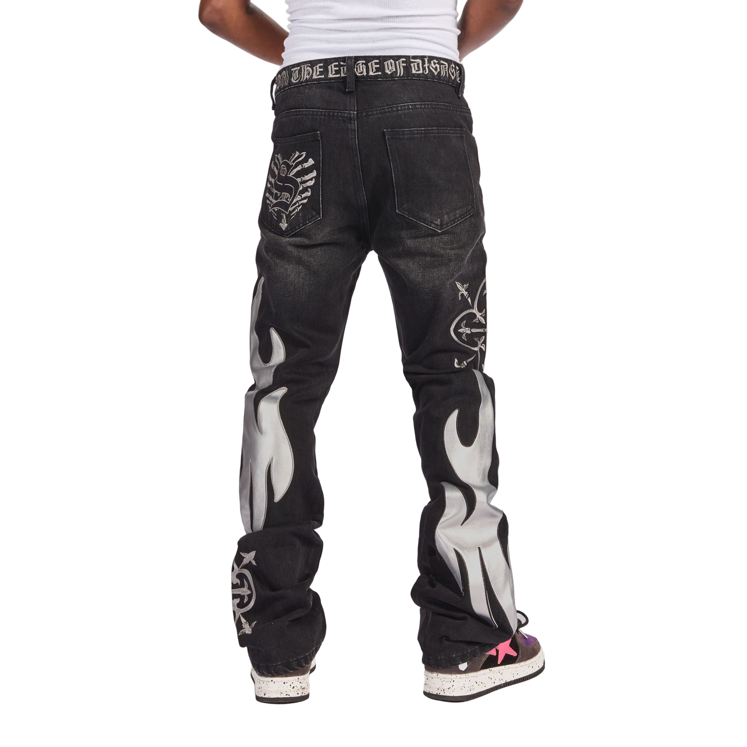 "LIVER" STACKED JEANS (BLACK/GRAY LEATHER)
