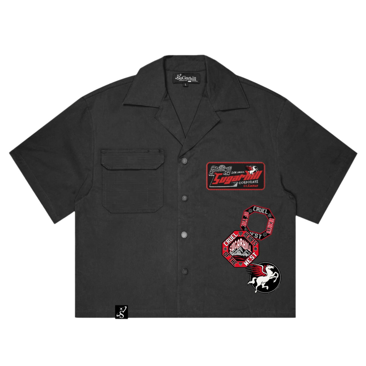 "CRUEL" BOX-FIT WORK SHIRT (BLACK)