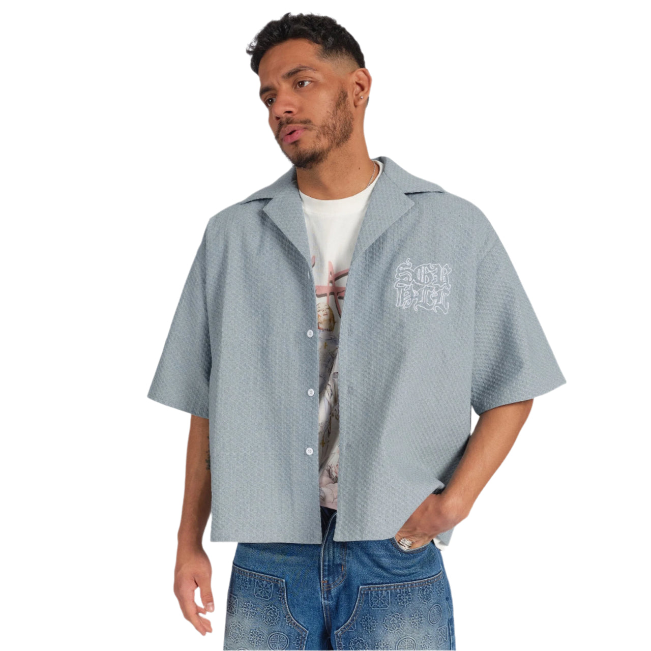 "SPRINGFIELD" JACQUARD WORK SHIRT (LIGHT BLUE)