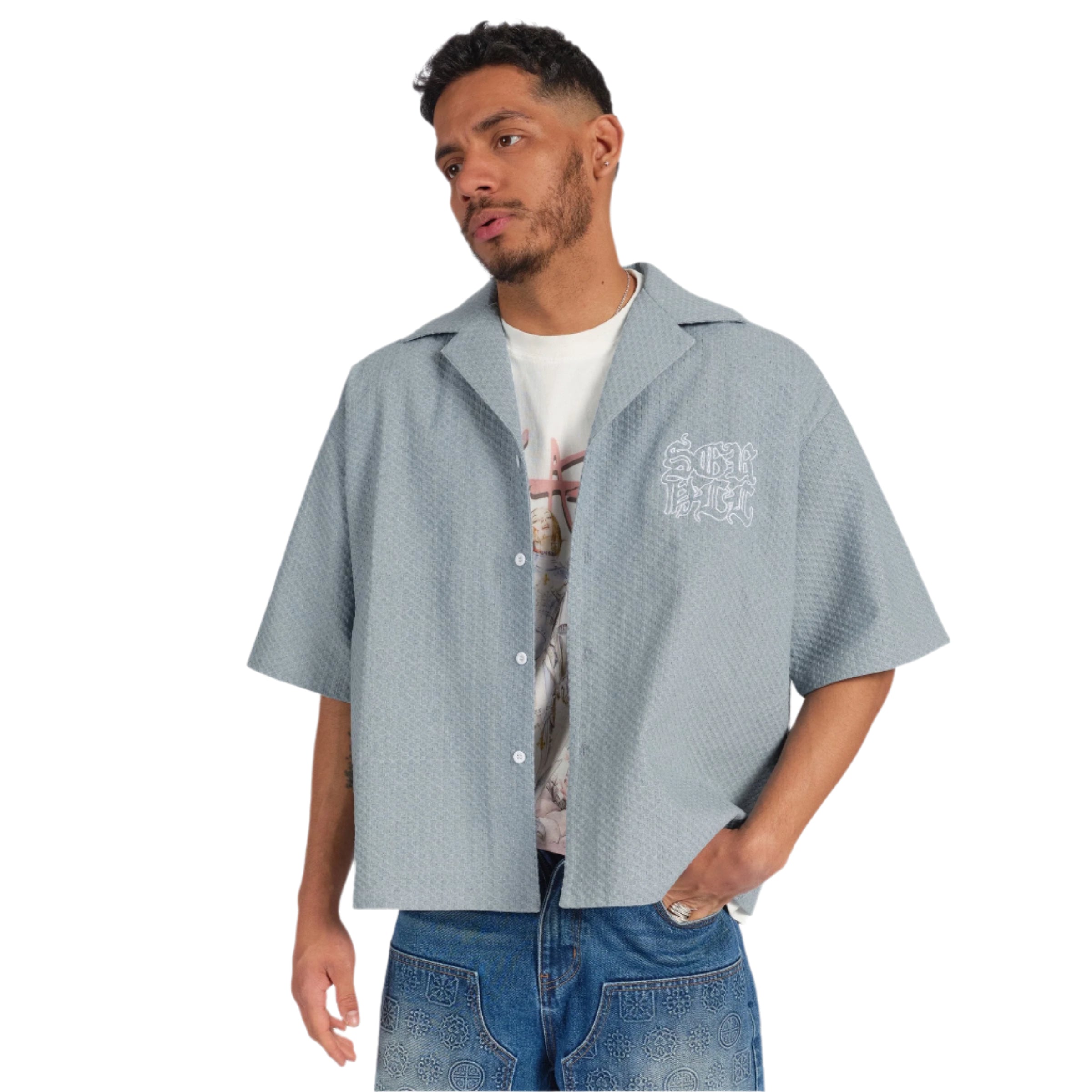 "SPRINGFIELD" JACQUARD WORK SHIRT (LIGHT BLUE)